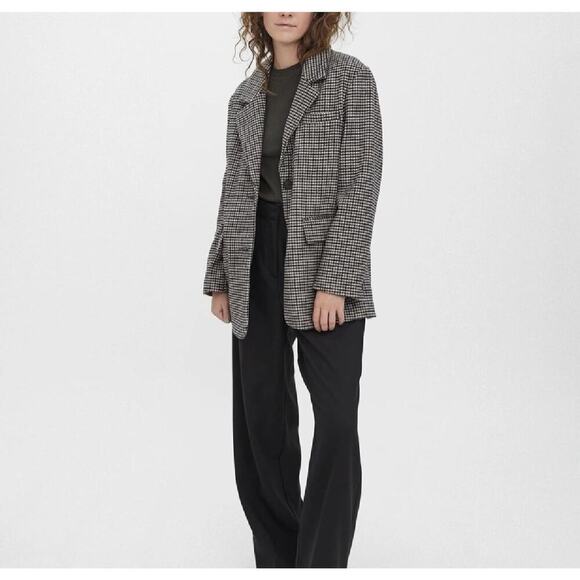 Vero Moda Jacket Womens XL Brown Houndstooth VMJosefine Check Wool Blazer Coat - Picture 3 of 16